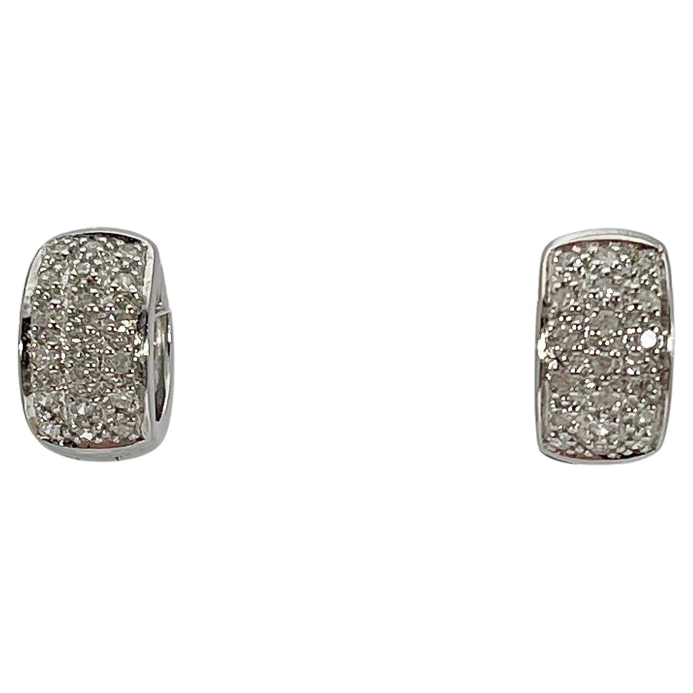 14K White Gold Diamond Huggie Hoop Earrings  For Sale