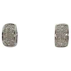 14K White Gold Diamond Huggie Hoop Earrings