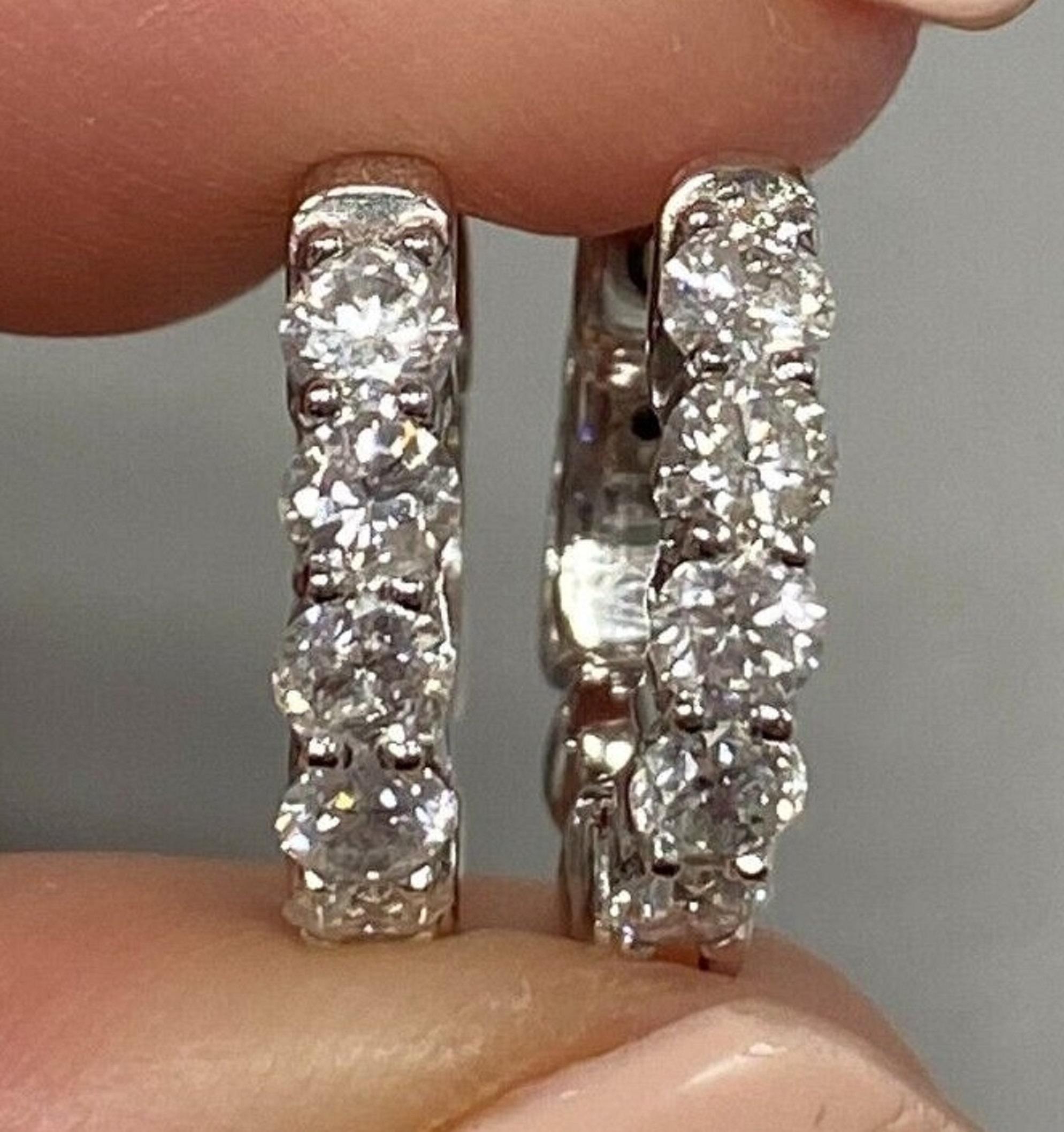 Round Cut 14k White Gold Diamond Huggy Earrings For Sale