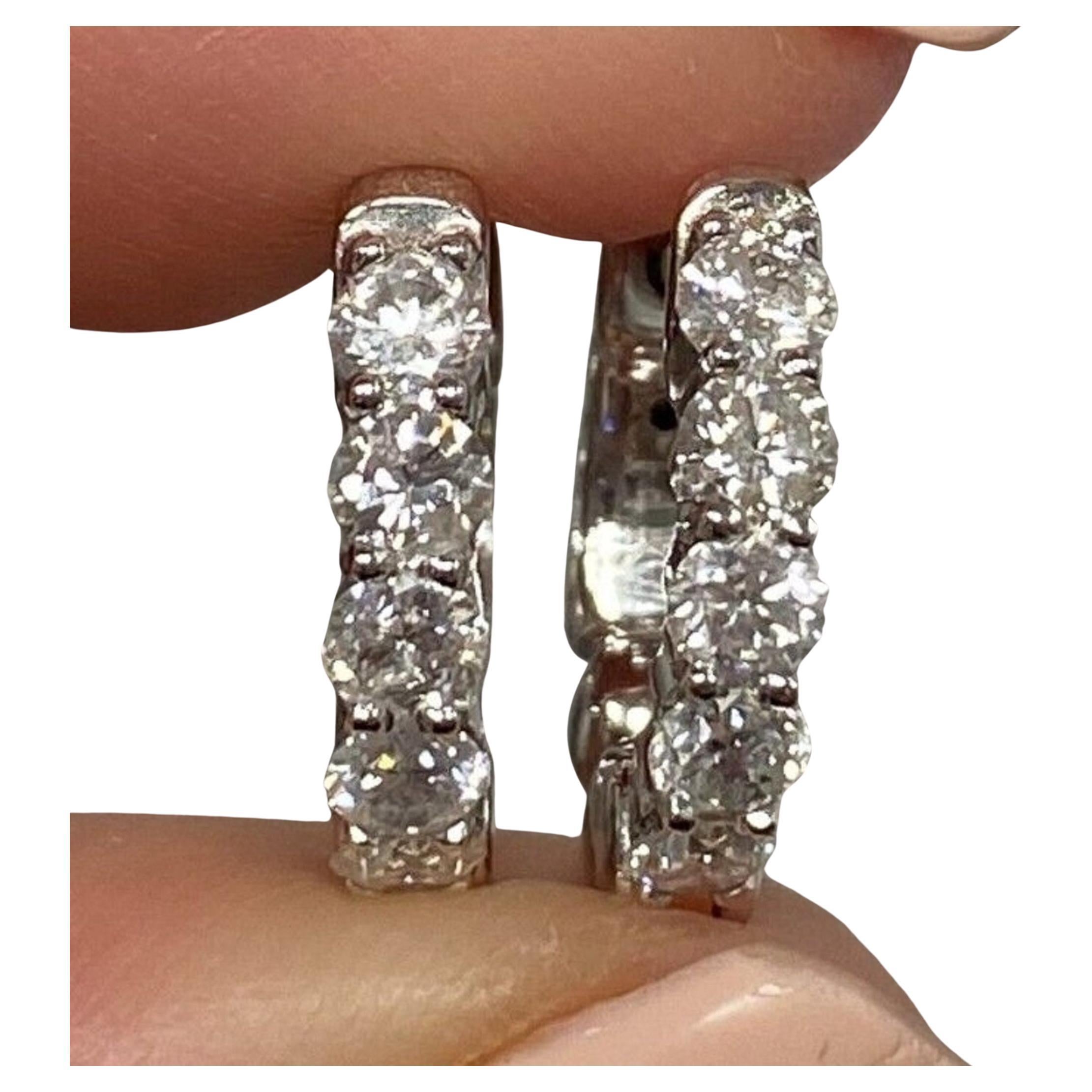 14k White Gold Diamond Huggy Earrings For Sale