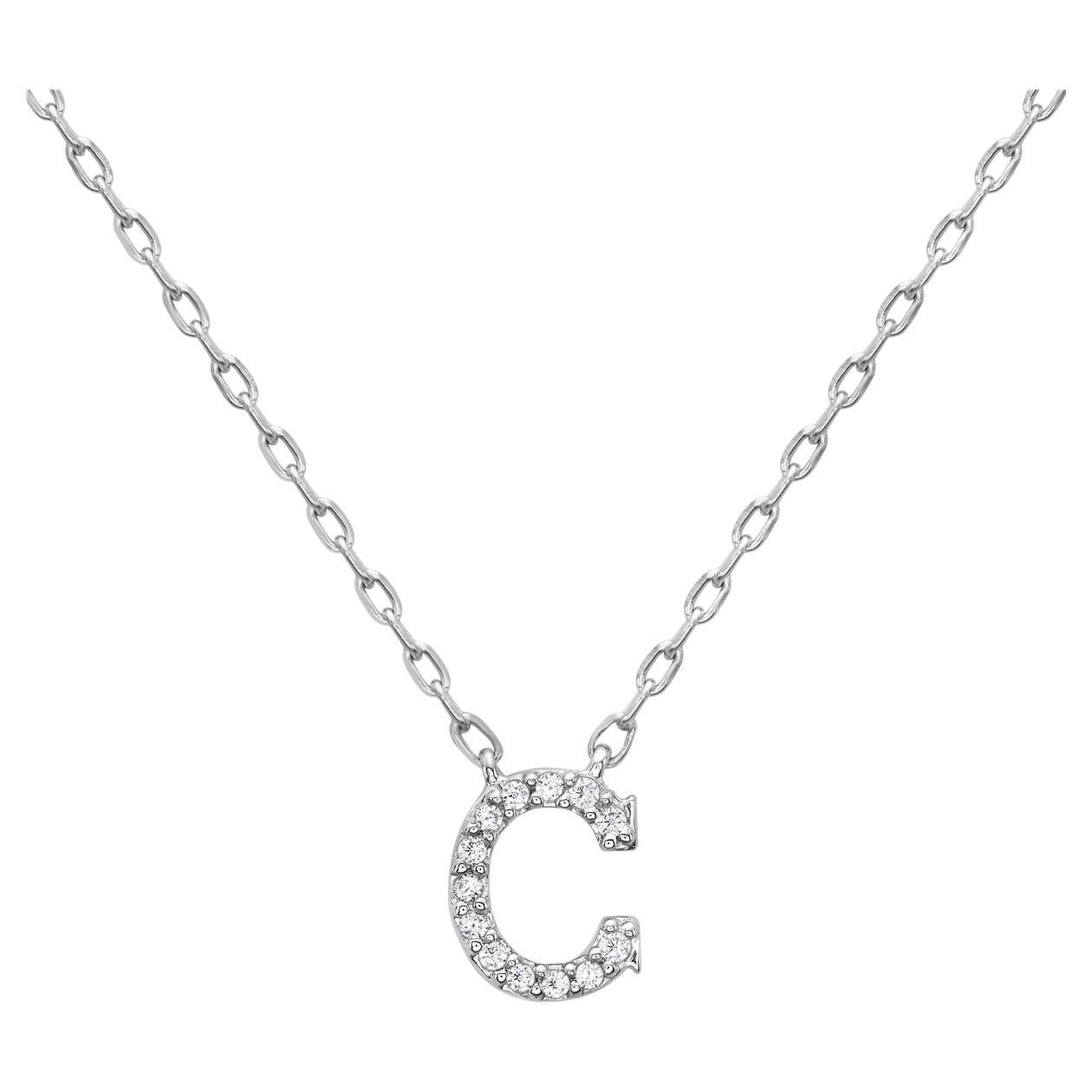 14K White Gold Diamond Initial C Pendant For Sale
