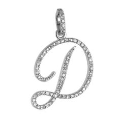 14K White Gold Diamond Initial D Pendant 0.32 Ct Pave Setting Necklace For Gift