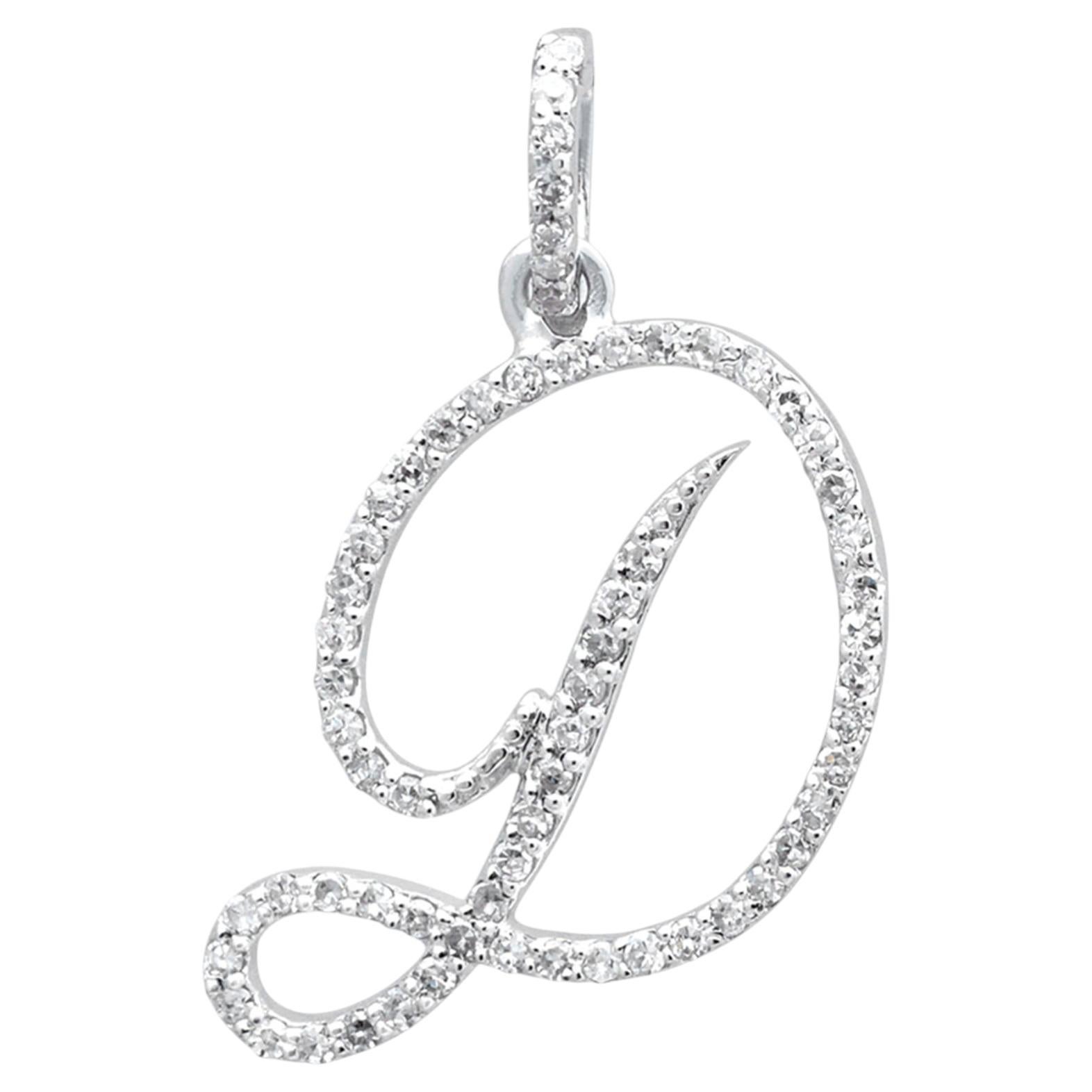 14K White Gold Diamond Initial D Pendant 0.32 Ct Pave Setting Necklace For Gift For Sale