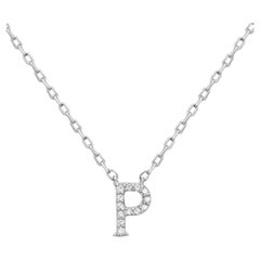 14K White Gold Diamond Initial P Pendant