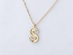 14K Yellow Gold Diamond Initial "S" Pendant Necklace