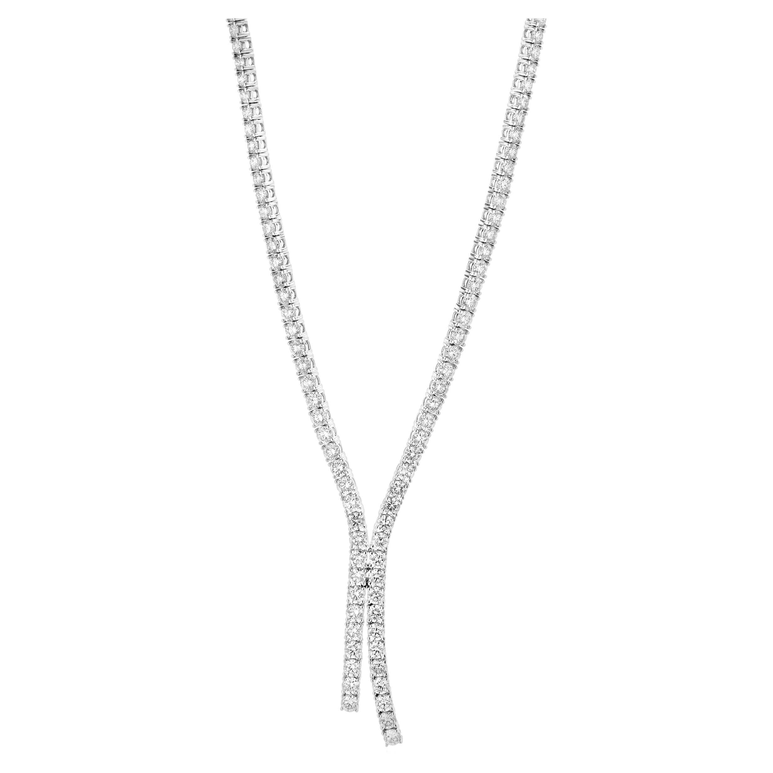 14k White Gold Diamond Inline Lariat Style Necklace For Sale