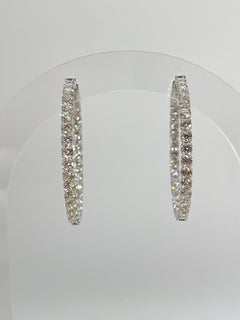 14K White Gold Diamond Inside Out Hoop Earrings 4.00 CTW