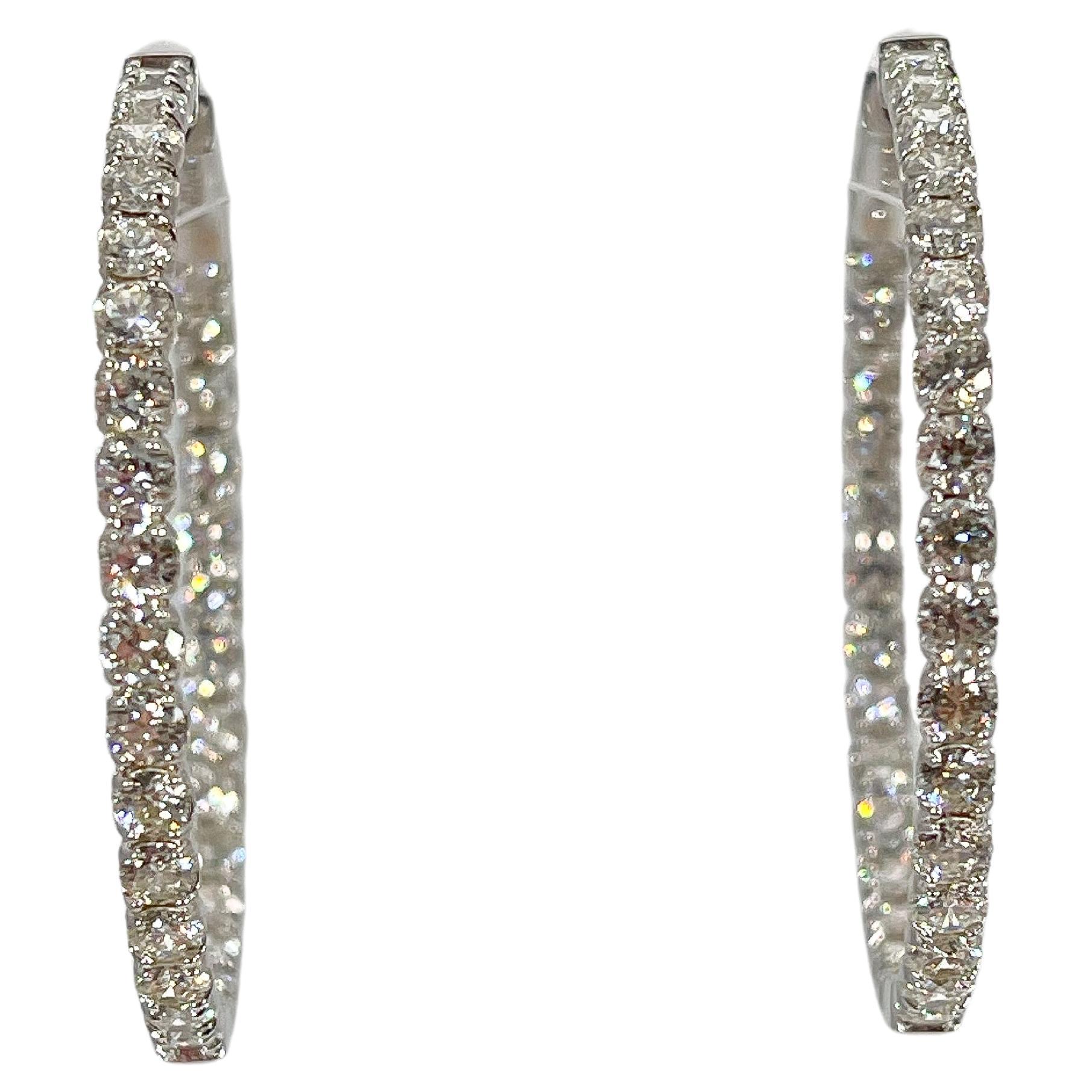 14K White Gold Diamond Inside Out Hoop Earrings 4.00 CTW For Sale