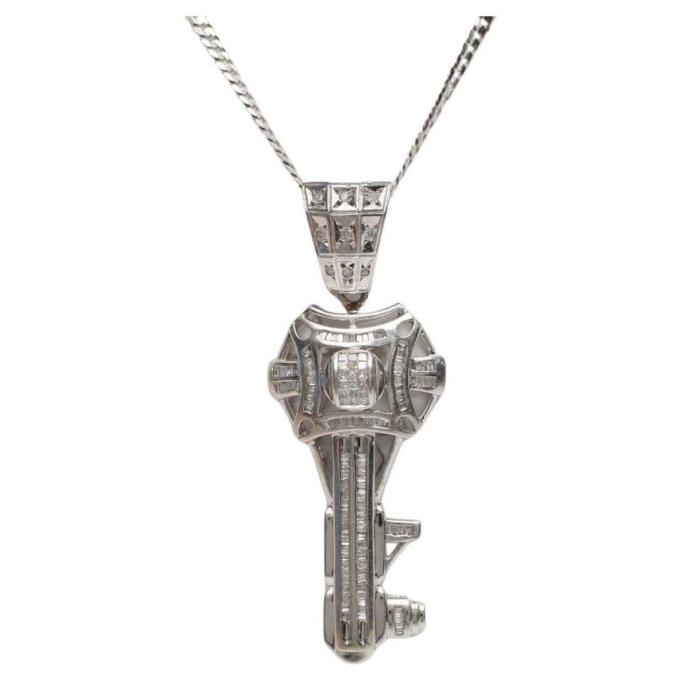 14 Karat White and Yellow Gold Diamond Key Pendant For Sale at 1stDibs