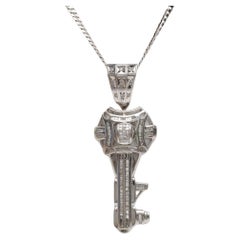 14k White Gold Diamond Key Pendant, 20.4g