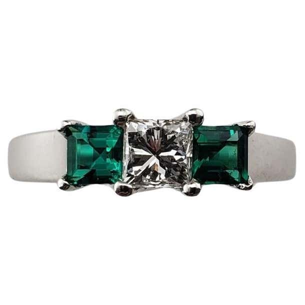 14K White Gold Diamond Lab Created Emerald Ring Size 7 #15910 For Sale