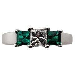 14K White Gold Diamond Lab Created Emerald Ring Size 7 #15910