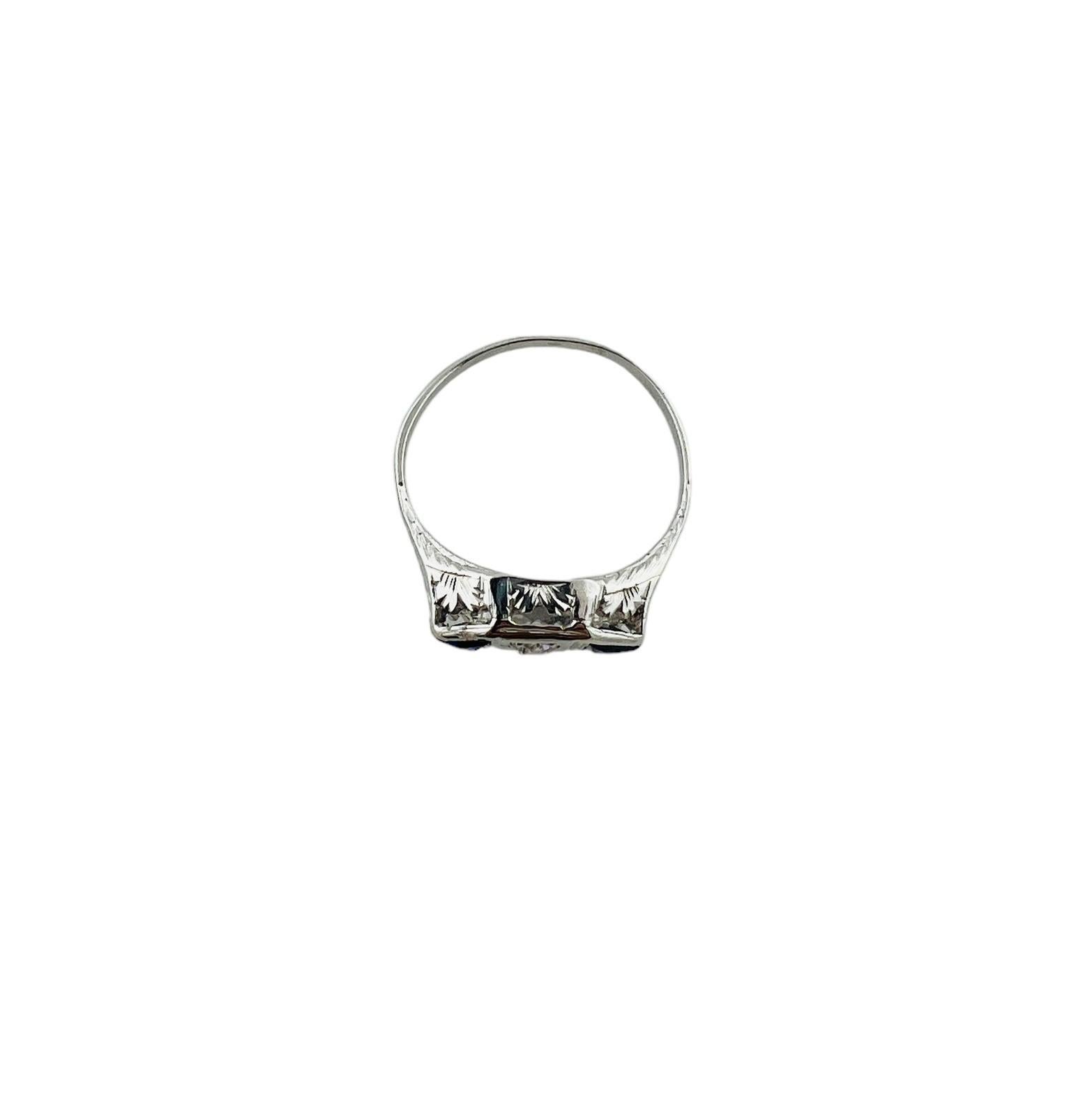 14K White Gold Diamond Lab Created Sapphire Filigree Ring 4.75 #15675 In Good Condition For Sale In Washington Depot, CT