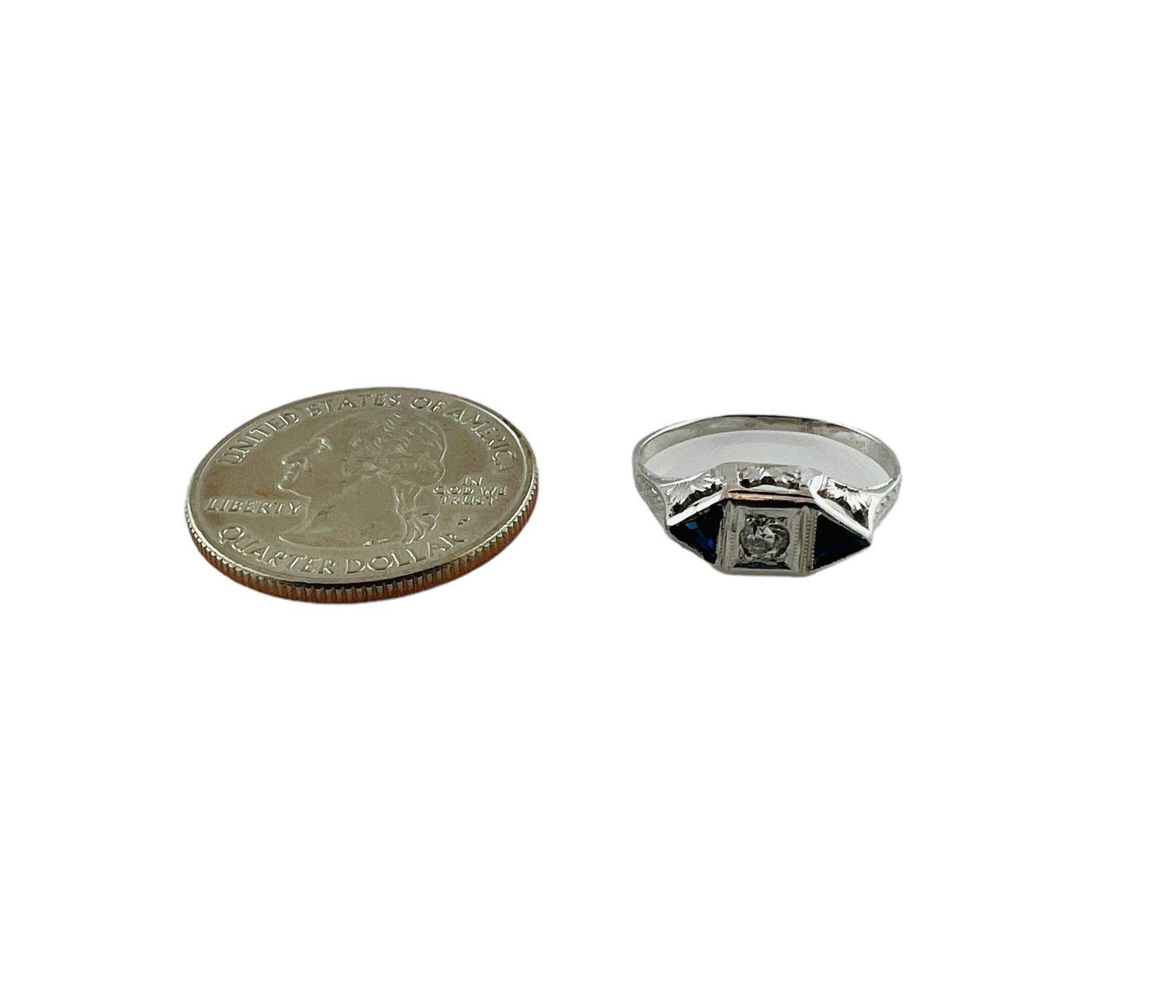 14K White Gold Diamond Lab Created Sapphire Filigree Ring 4.75 #15675 For Sale 2