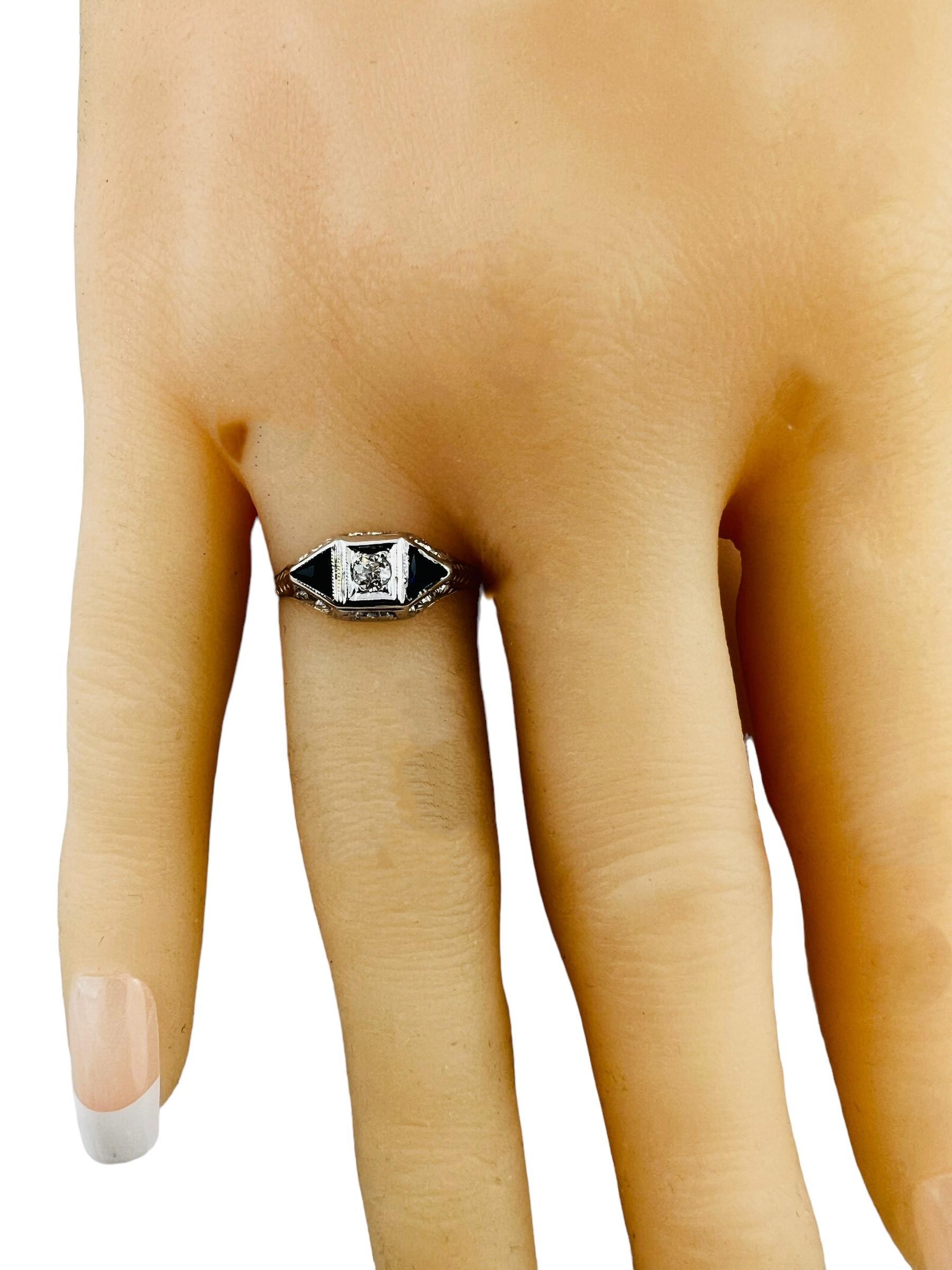 14K White Gold Diamond Lab Created Sapphire Filigree Ring 4.75 #15675 For Sale 3