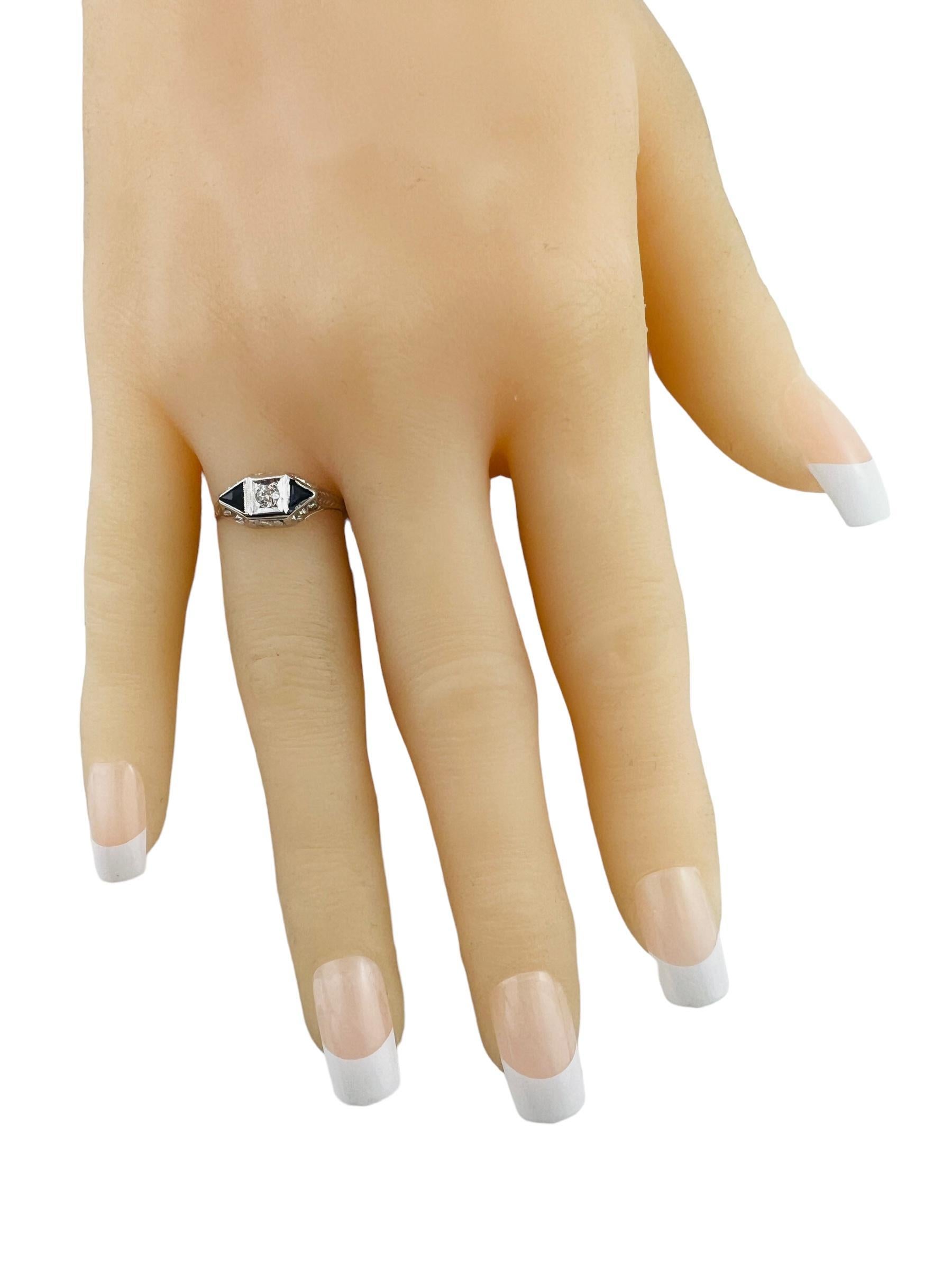 14K White Gold Diamond Lab Created Sapphire Filigree Ring 4.75 #15675 For Sale 4