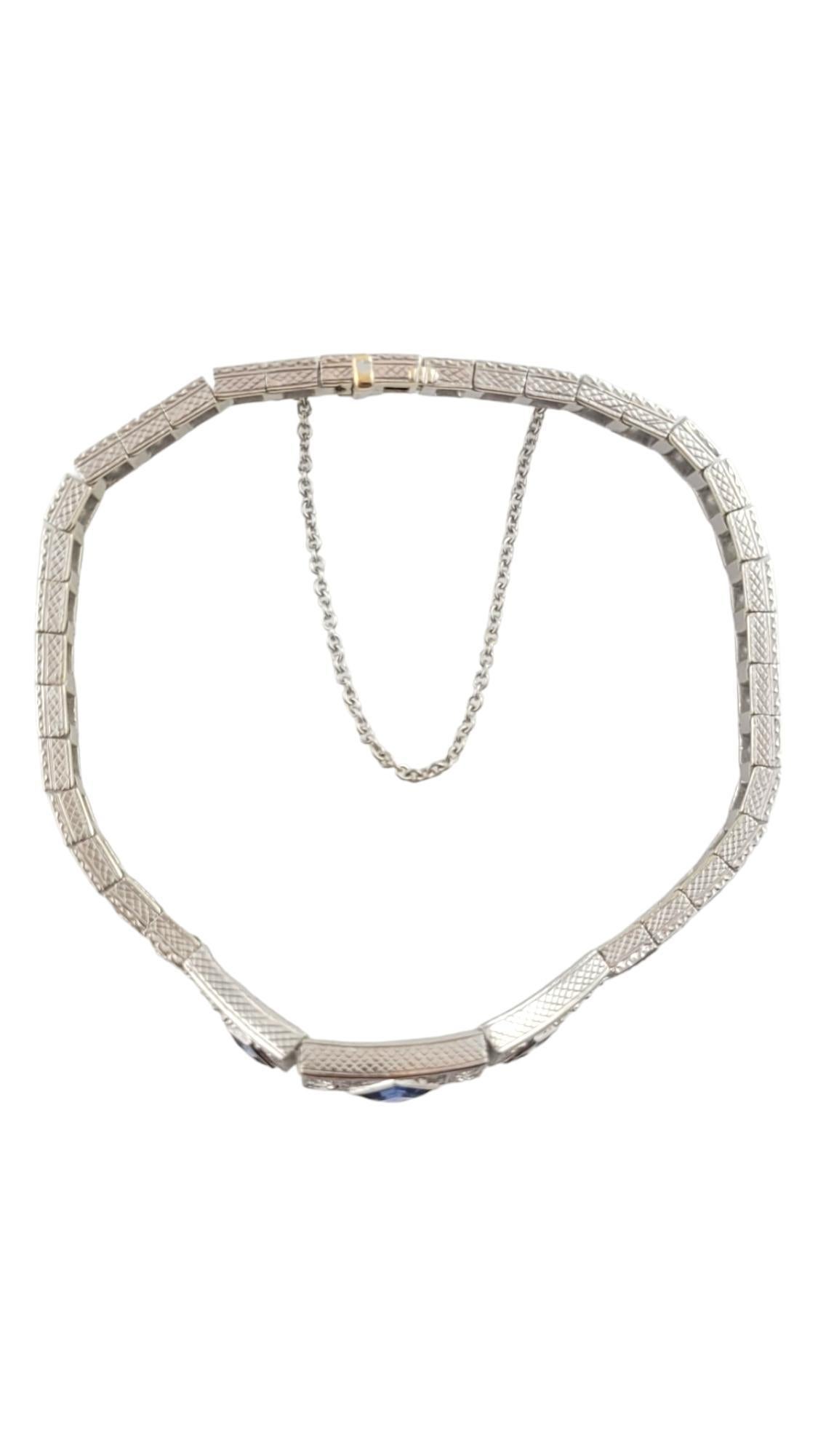 14K Weißgold Diamant & Lab Grown Blue Saphir Vintage-Armband #21793 im Vintage-Stil (Retro) im Angebot