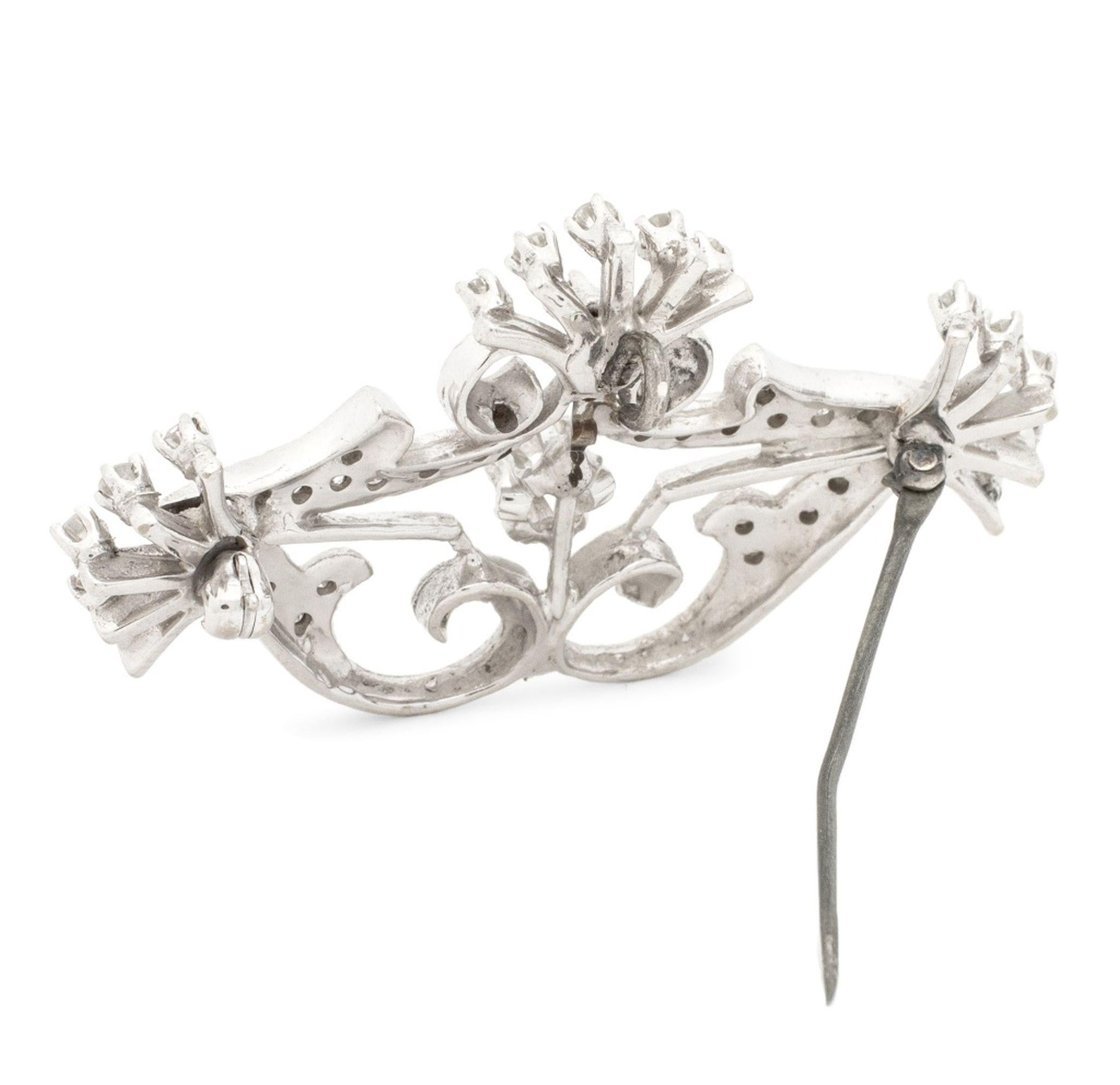 14K White Gold Diamond Lace & Spray Pin Pendant Unisexe en vente