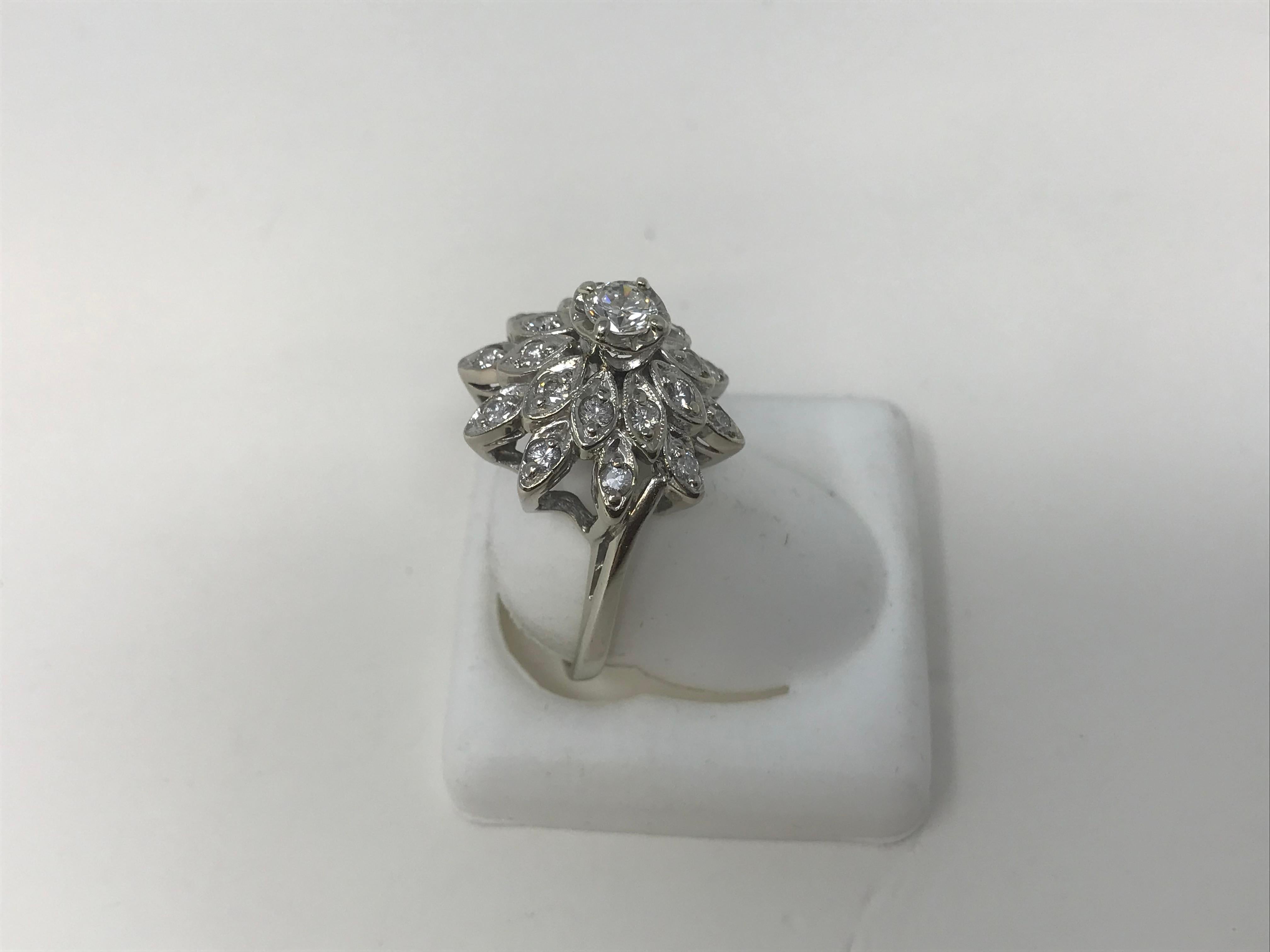 Women's 14k White Gold & Diamond Ladies Cluster Ring For Sale