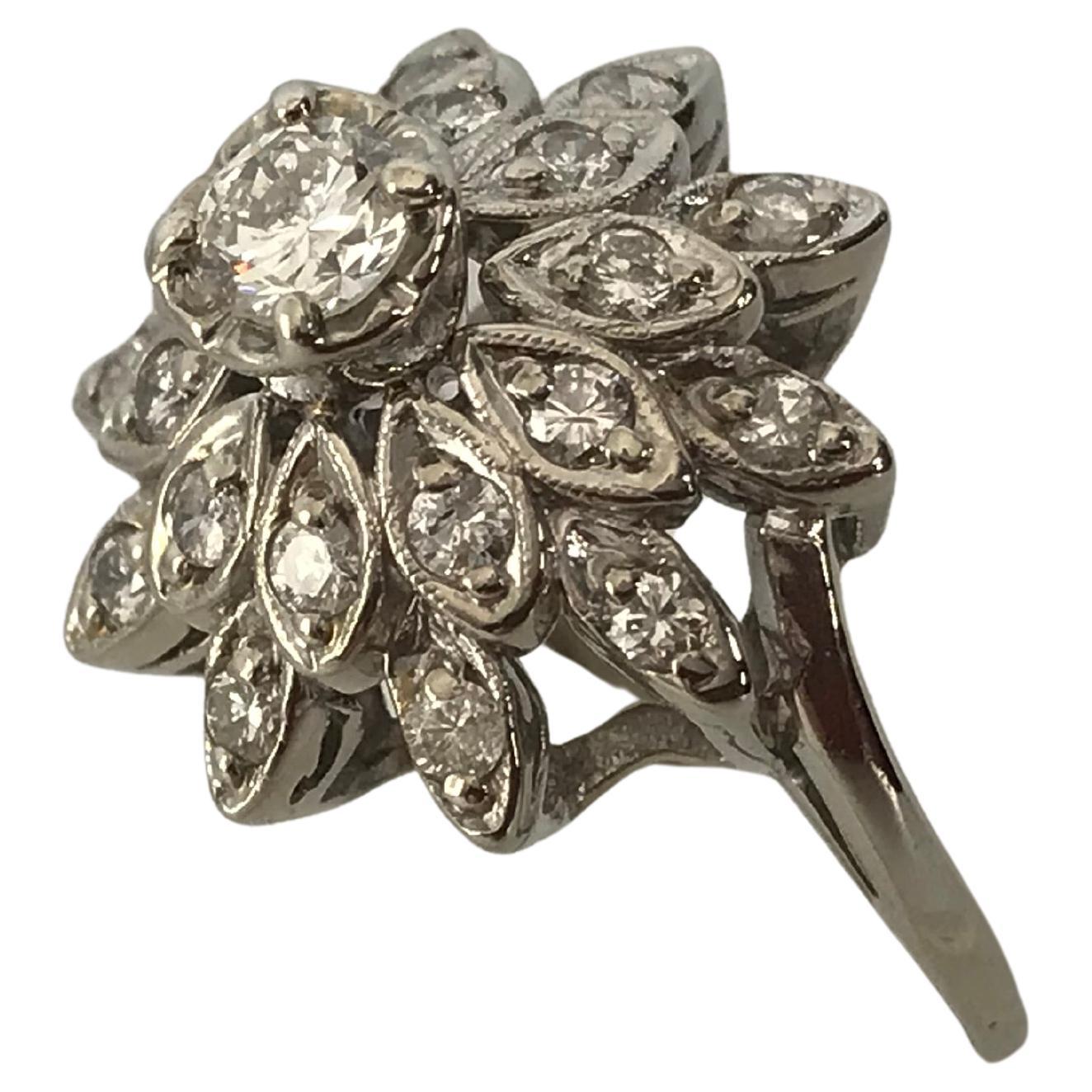 14k White Gold & Diamond Ladies Cluster Ring For Sale
