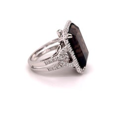 14k White Gold Diamond Large Smoky Topaz Cocktail Ring