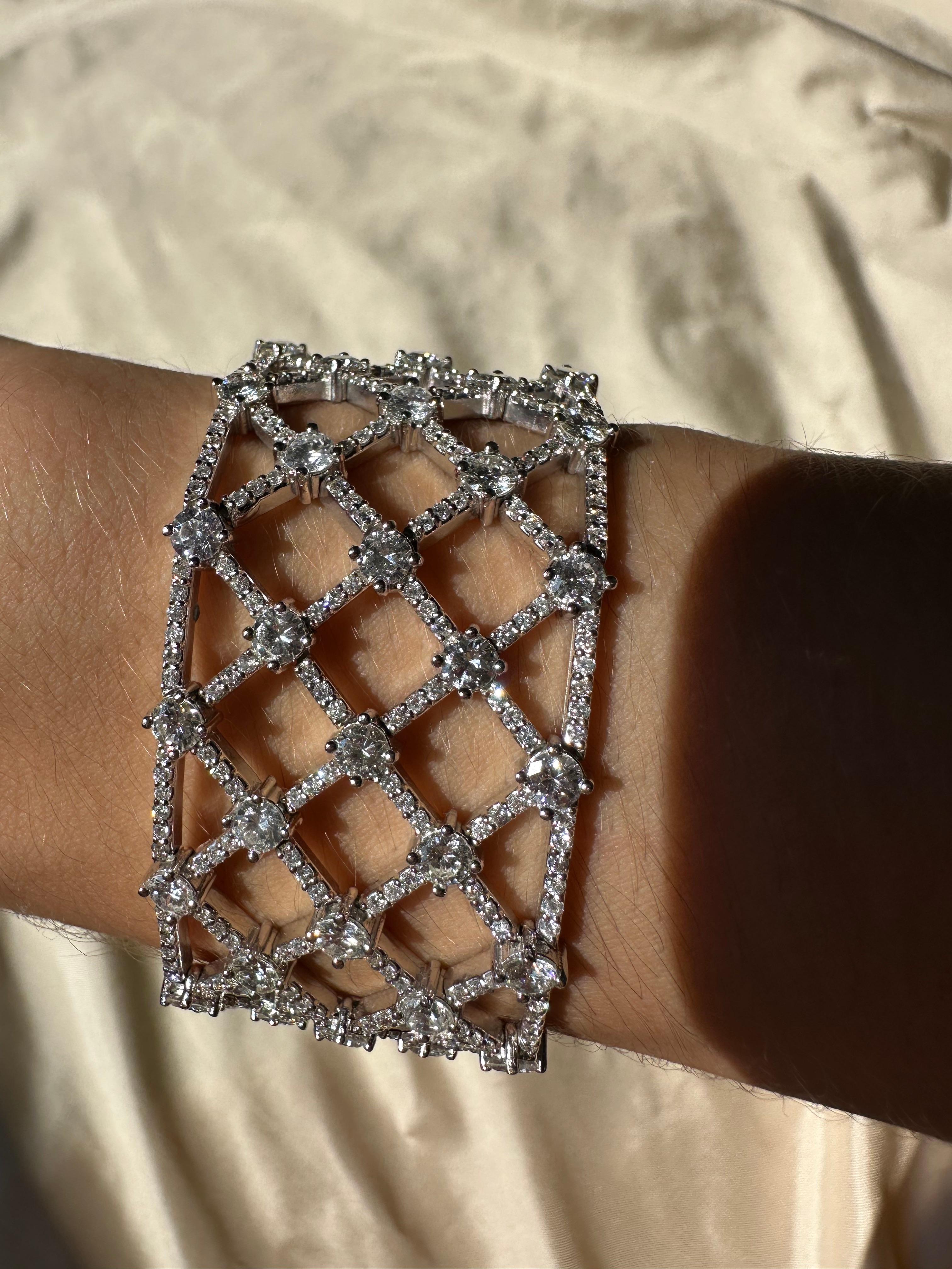 14K Weißgold Diamant-Gitter-Armband - 7,25 Zoll im Zustand „Gut“ im Angebot in New York, NY