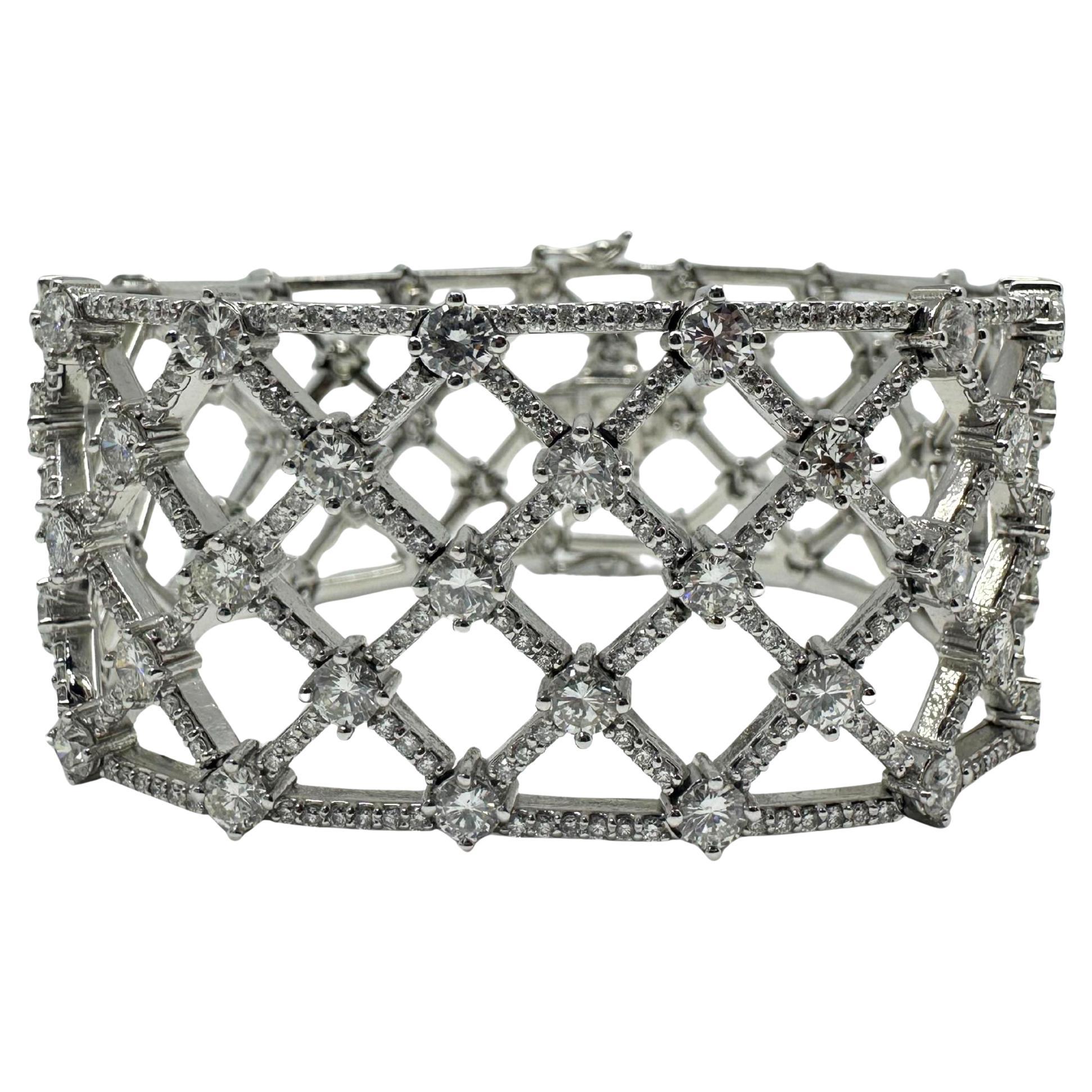 14K Weißgold Diamant-Gitter-Armband - 7,25 Zoll im Angebot