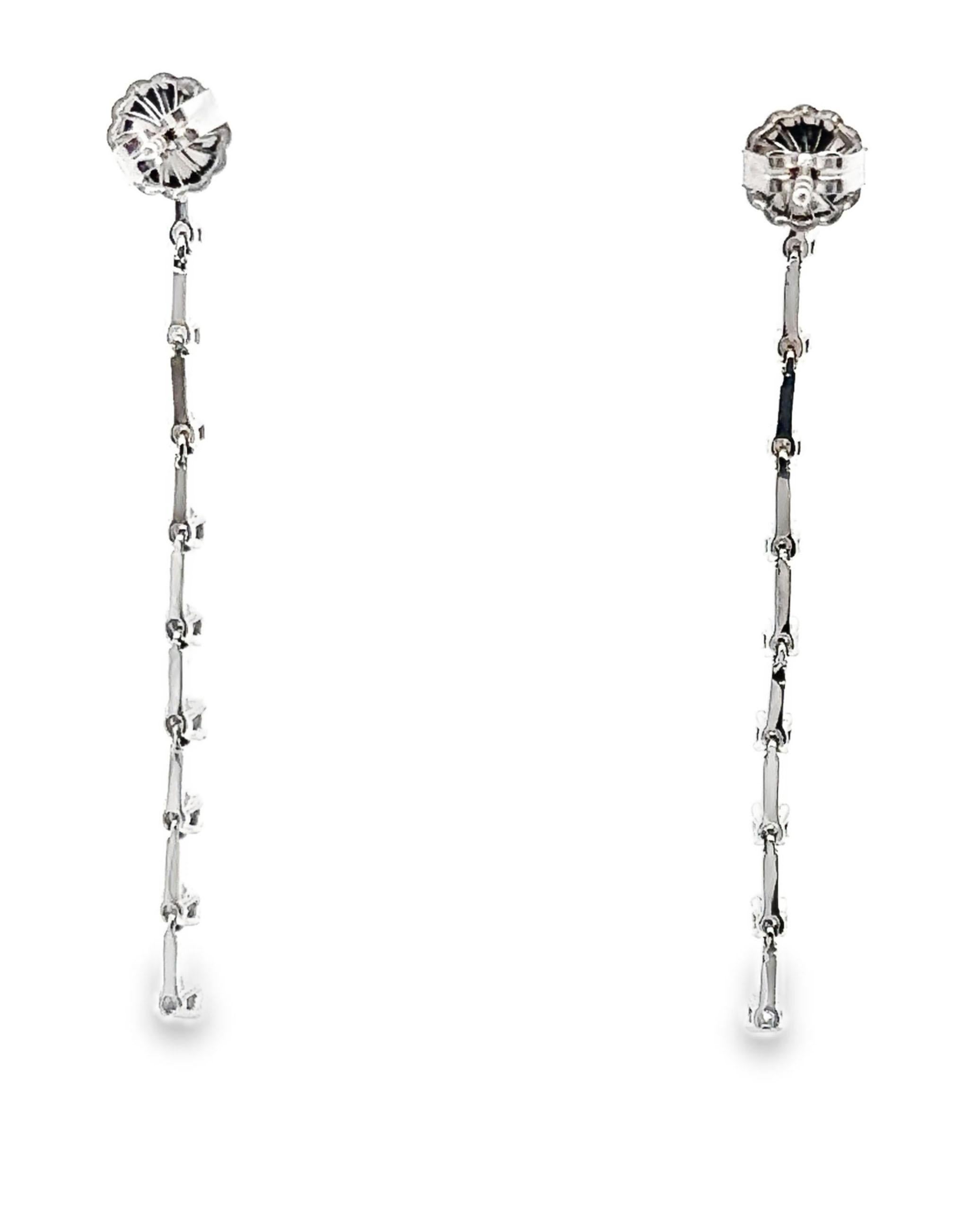 Contemporary 14K White Gold Diamond Linear Stiletto Earrings For Sale