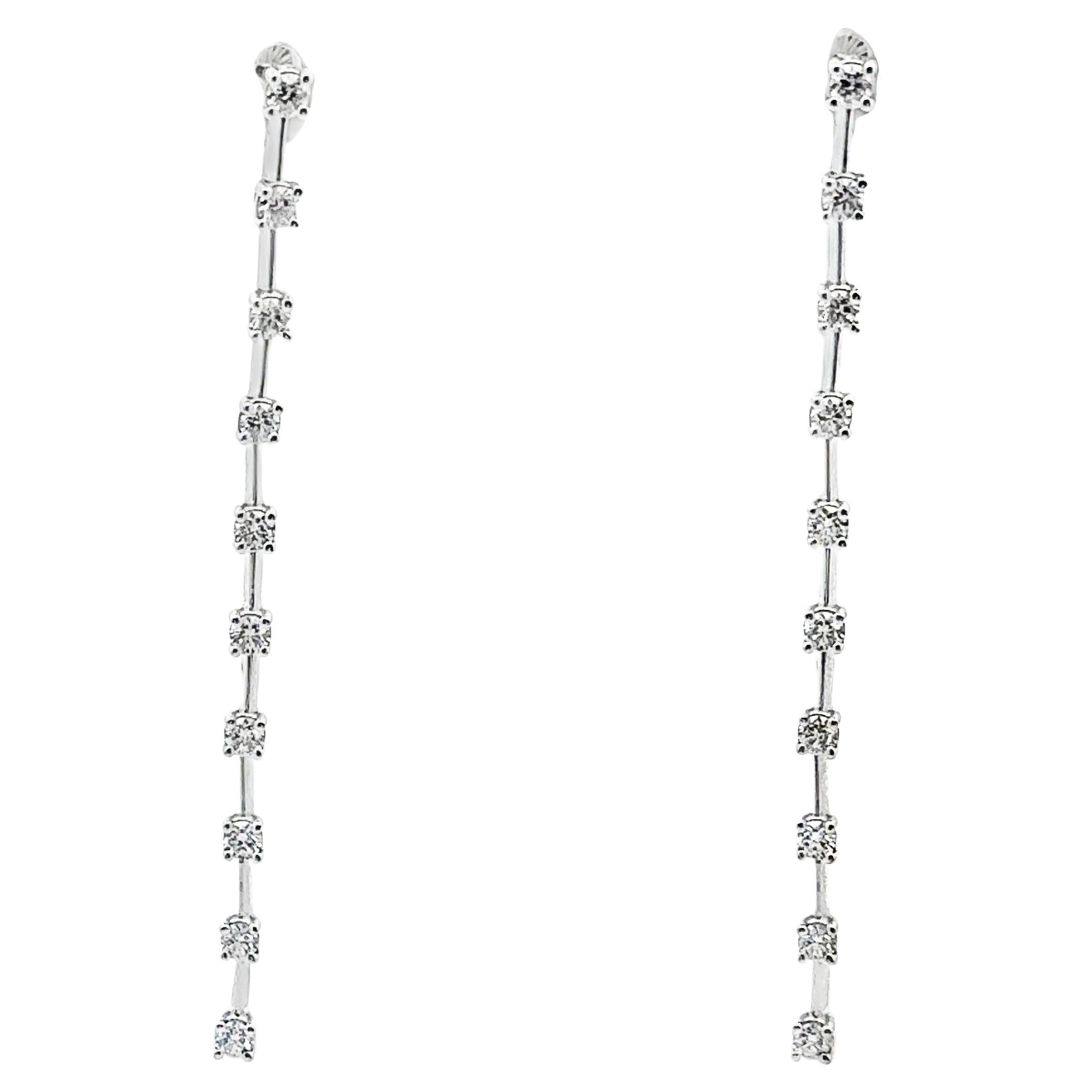 14K White Gold Diamond Linear Stiletto Earrings For Sale