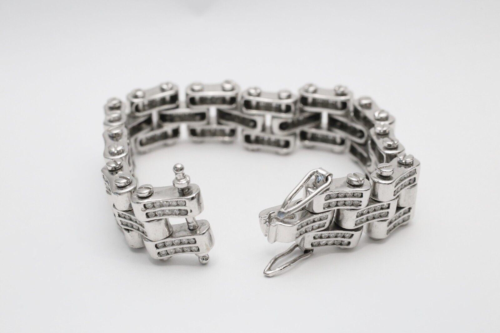 Women's or Men's 14k White Gold Diamond Link Bracelet, 8 inches - 106.0g For Sale