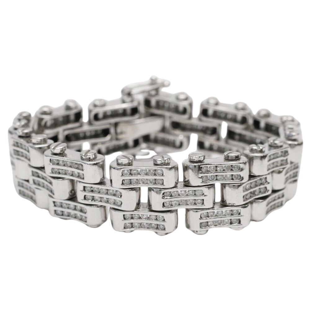 Bracciale A Link in oro bianco 14k con diamanti, 8 pollici - 106,0g