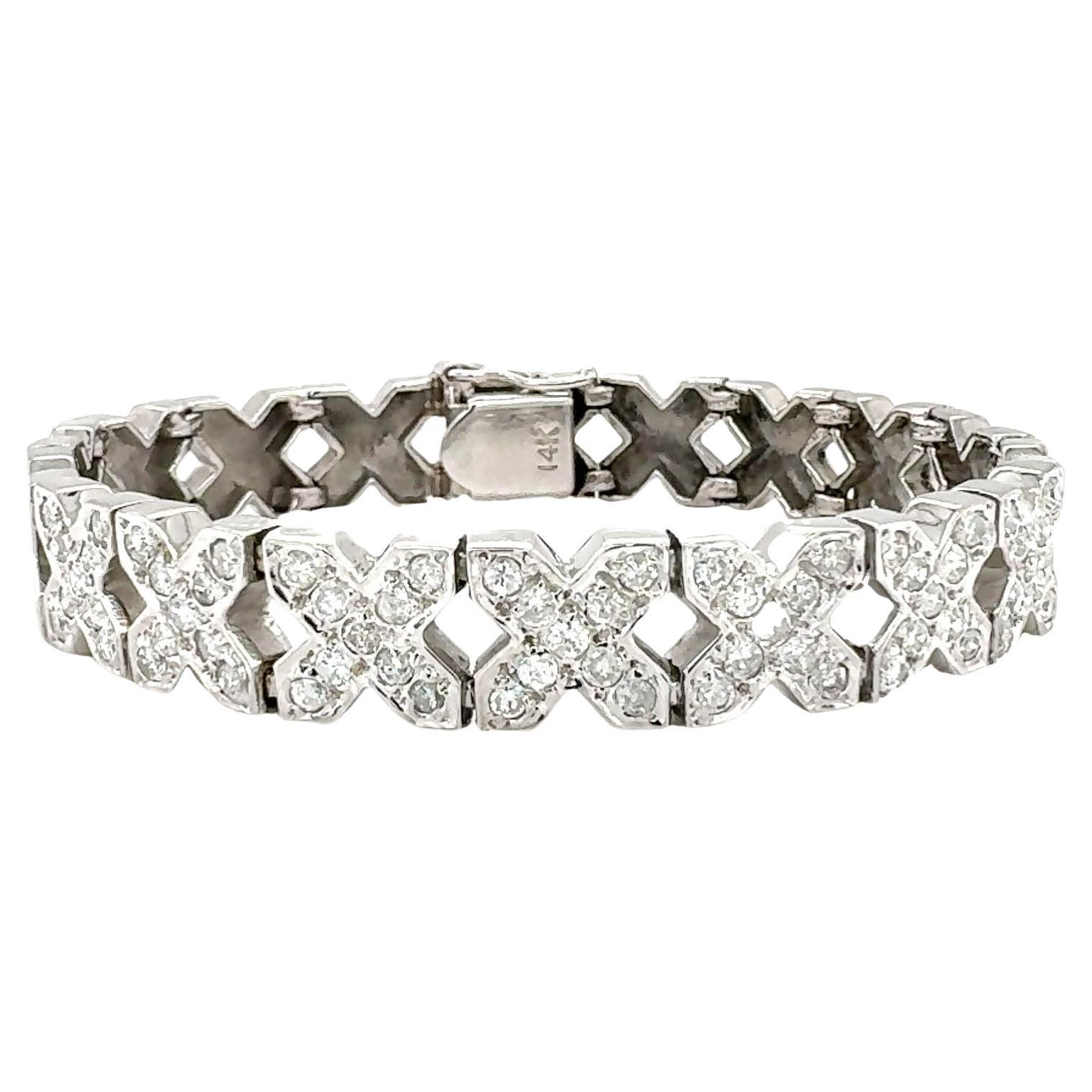 14K White Gold Diamond Link Bracelet