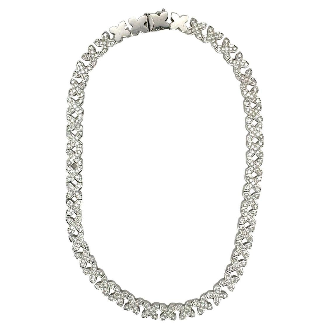 14K White Gold Diamond Link Necklace For Sale