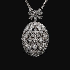 14k White Gold Diamond Locket Pendant Necklace