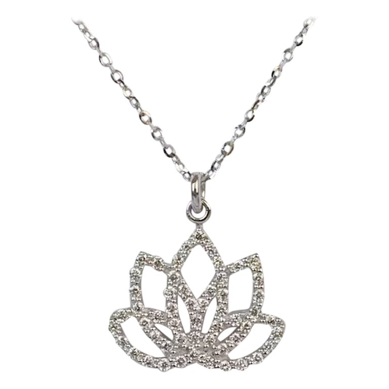 14k Gold Diamond Lotus Necklace Meditation Necklace Floral Necklace