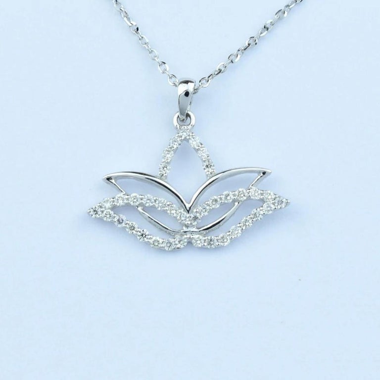 Modern 14k Gold Diamond Lotus Necklace Minimalist Spiritual Lotus Necklace For Sale
