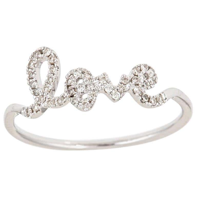 14k White Gold Diamond Love Script Ring For Sale at 1stDibs | script ...