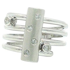 14k White Gold Diamond Matte Bar w/ Polished Finish Wrap Style Band Ring