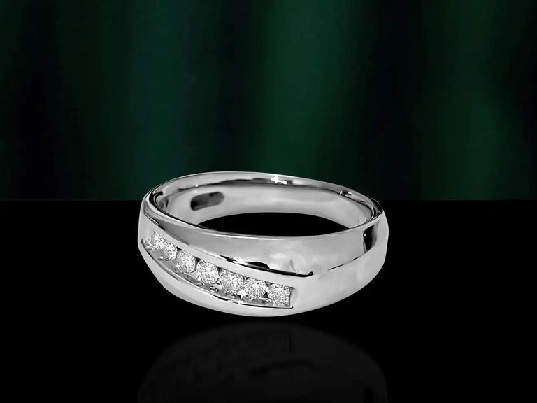 Men's 14k White Gold 5-Stone Diamond Wedding Ring Band (Size 12.5) - Natural Diamonds, High Polish Finish