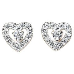 14k White Gold Diamond Mini Heart Stud Earrings Heart Shaped Studs