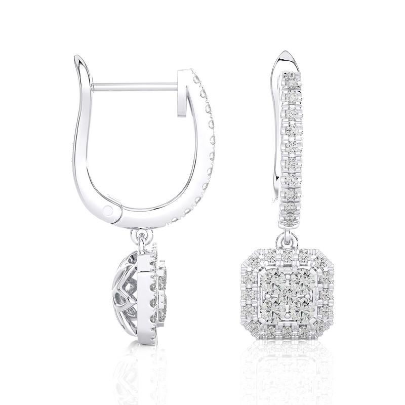 Modern 14K White Gold Diamond Moonlight Cushion Cluster Earring -0.5 ctw  For Sale