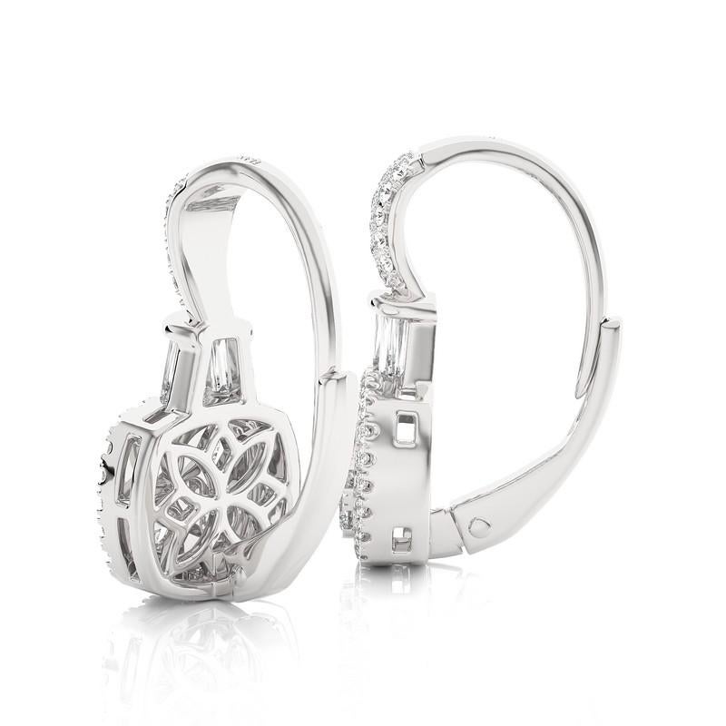 Introducing the Moonlight Cushion Cluster Lever Back Earrings, a pinnacle of grace and luxury. These exquisite earrings, crafted from 2.75 grams of lustrous 14K white gold, combine security and comfort with their lever-back design.

The focal point