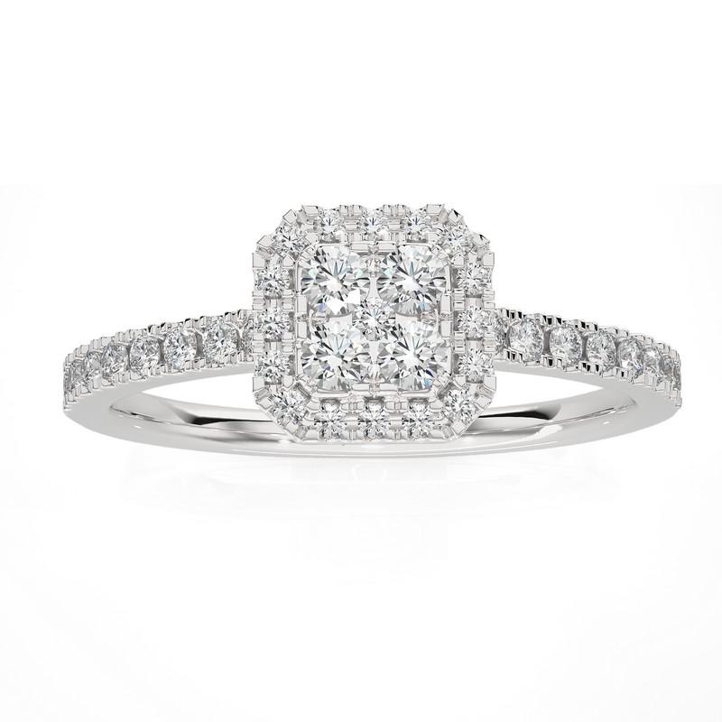 Modern 14K White Gold Diamond Moonlight Cushion Cluster Ring -0.5 ctw  For Sale