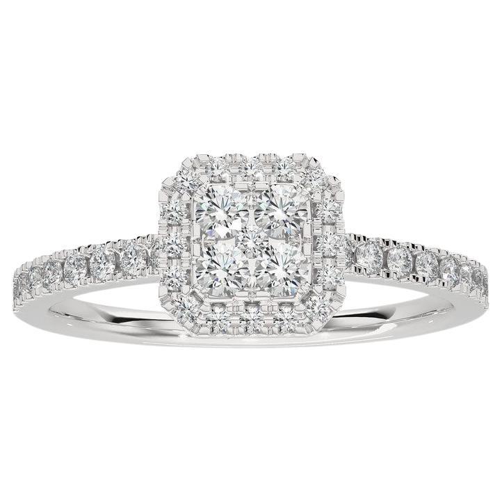14K White Gold Diamond Moonlight Cushion Cluster Ring -0.5 ctw  For Sale
