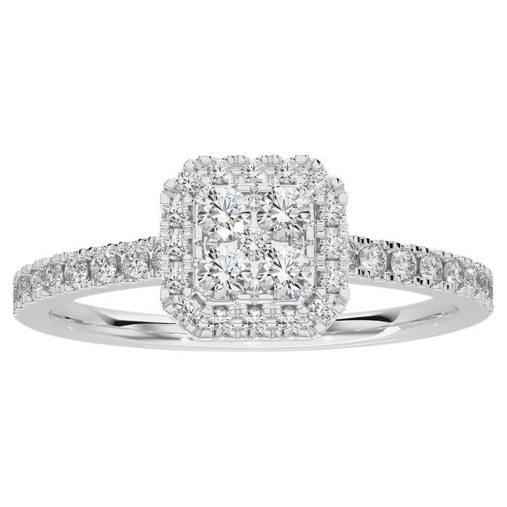 14K White Gold Diamond Moonlight Cushion Cluster Ring -0.5 ctw 