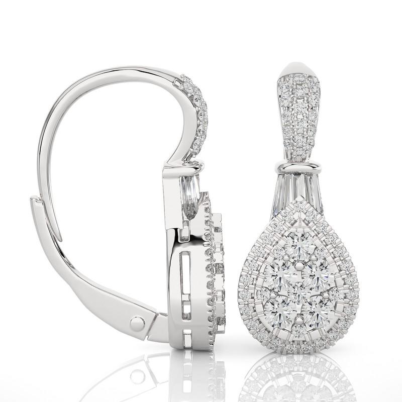 Elevate your elegance with the Moonlight Pear Cluster Lever Back Earrings, an epitome of luxury and sophistication. Crafted from 3.41 grams of pristine 14K white gold, these lever-back earrings offer both security and comfort.

The standout design