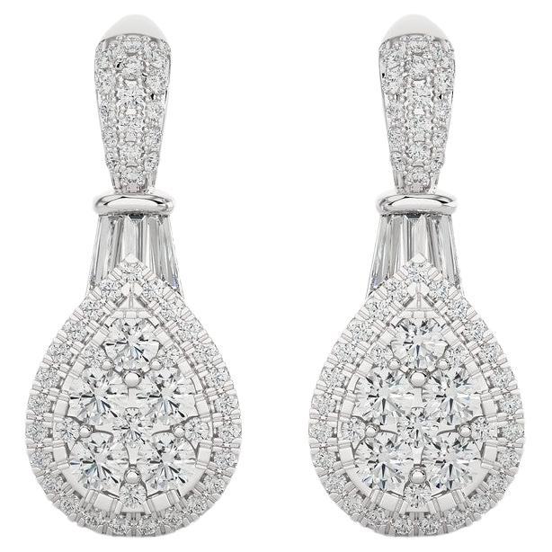 14K White Gold Diamond Moonlight Pear Cluster Earring -1 ctw  For Sale