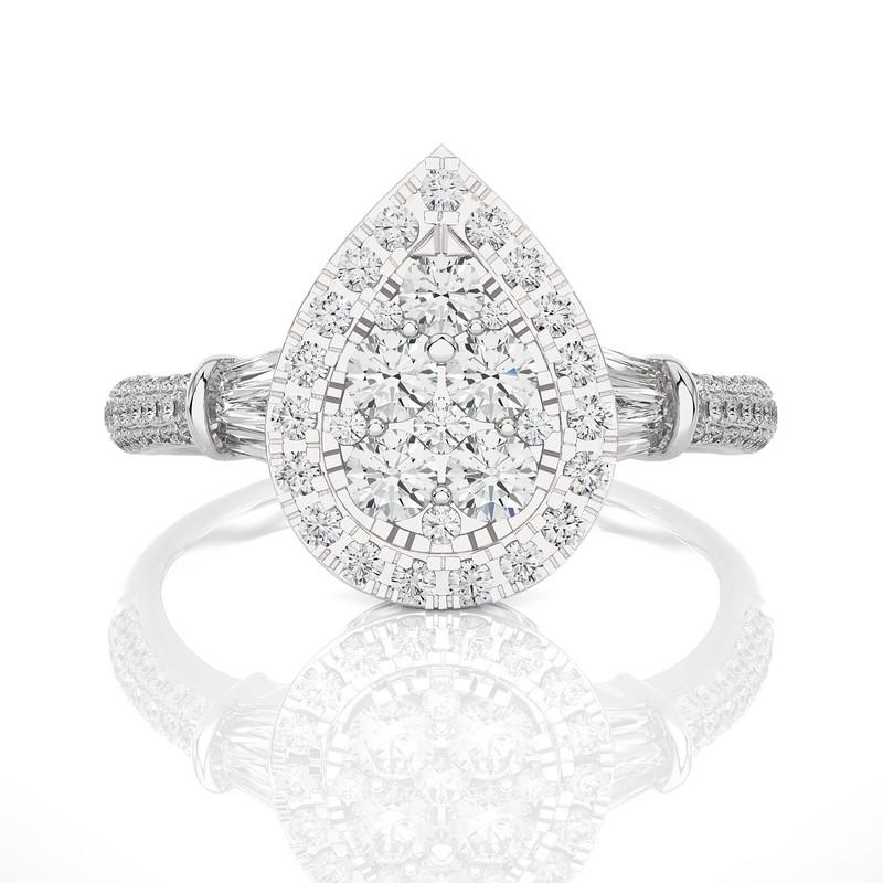 Modern 14K White Gold Diamond Moonlight Pear Cluster Ring -0.85 ctw  For Sale