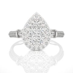 14K White Gold Diamond Moonlight Pear Cluster Ring -0.85 ctw 