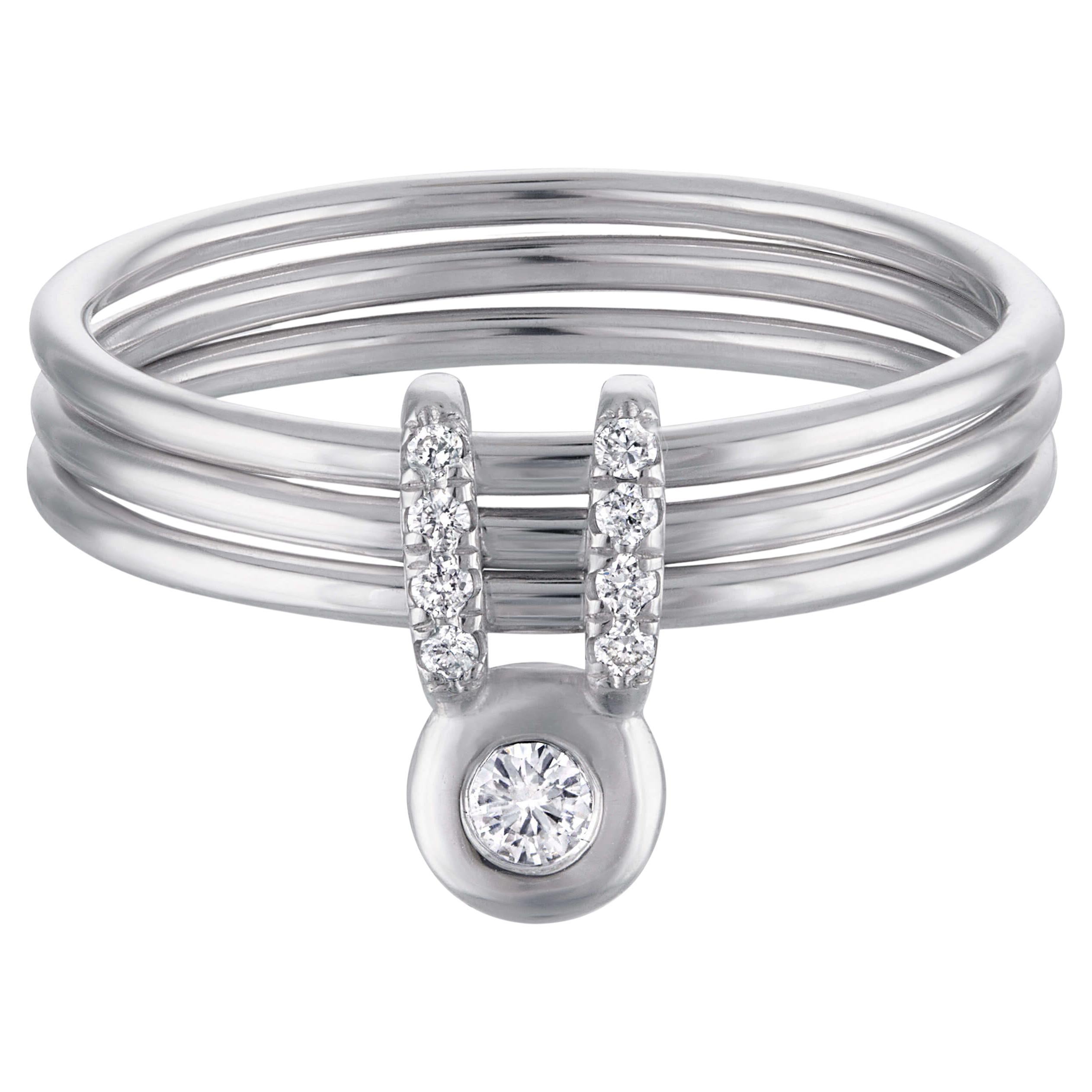 Or blanc 14k Diamant Bouge Lucky Rabbit Lapin Bunny Bague animaux trois bandes Baubou en vente